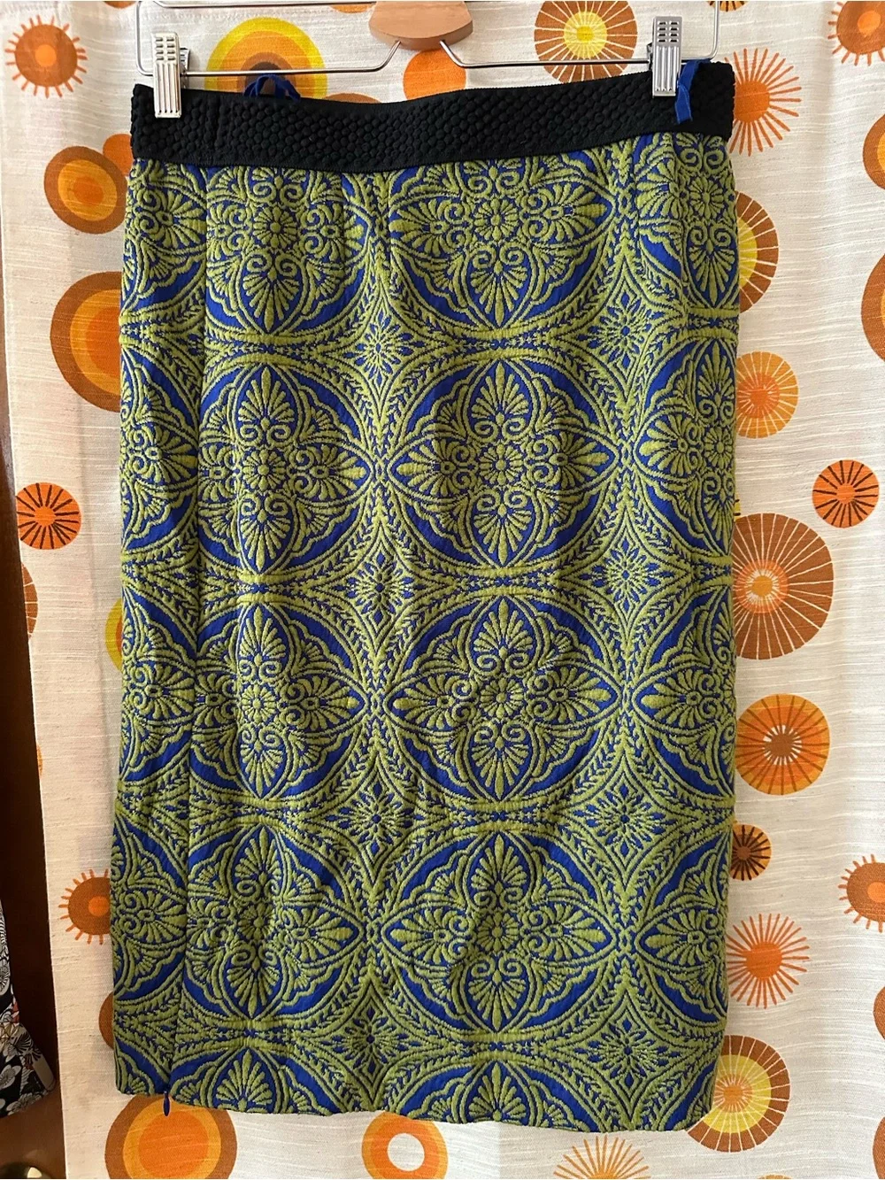 Maeve Blue and Green Jacquard Pencil Skirt